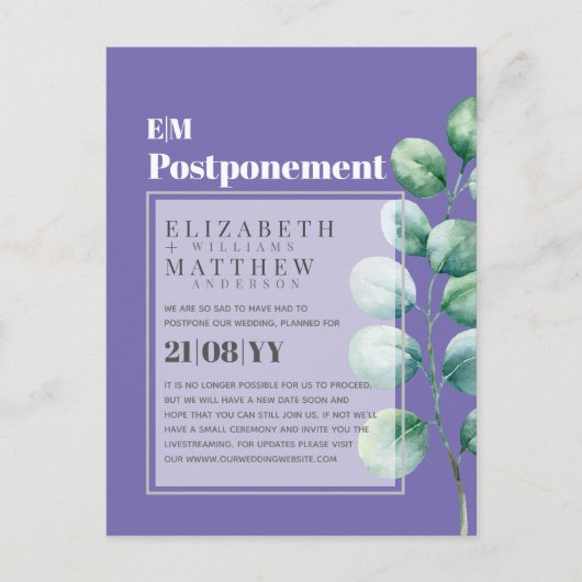 延期 ユーカリ グリーン 計画変更 ポストカード (正面)