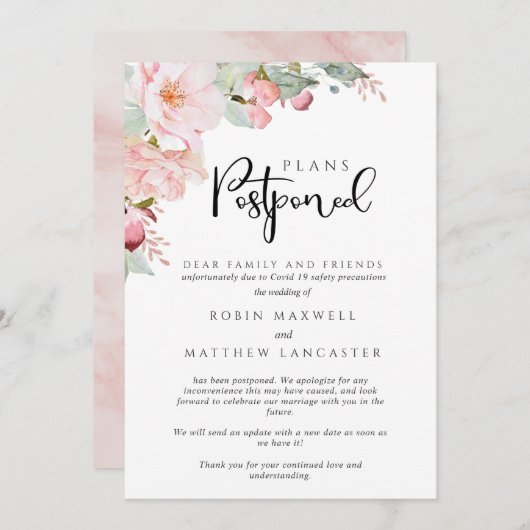 延期-取結婚り消し-計画の延期 招待状 (正面/裏面)