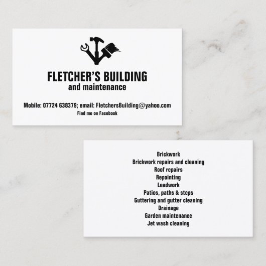 建物および維持用具アイコン白くはっきりしたな文字 名刺 (正面/裏面)