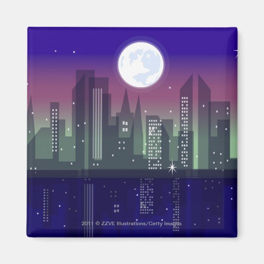 建物が夜に点灯した マグネット (正面)