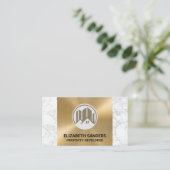 建物とホームアイコン |金ゴールドメタル大理石 名刺 (スタンド正面)