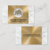 建物とホームアイコン |金ゴールドメタル大理石 名刺 (正面/裏面)