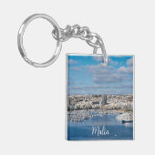 建物と船モダン付きスリマ港 キーホルダー (正面左)