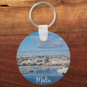 建物と船モダン付きスリマ港 キーホルダー (正面)