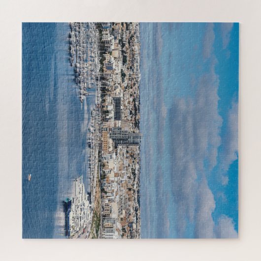 建物と船モダン付きスリマ港 ジグソーパズル (横)