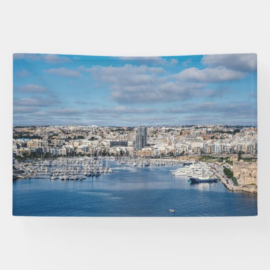 建物と船モダン付きスリマ港 横断幕 (横)