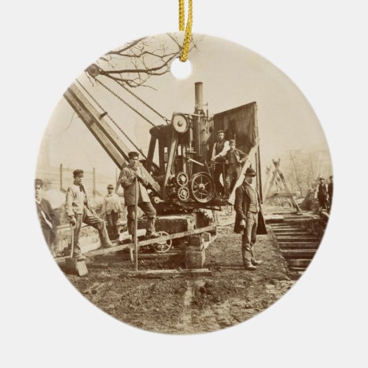 建物の間にの作動中蒸気クレーン セラミックオーナメント (正面)