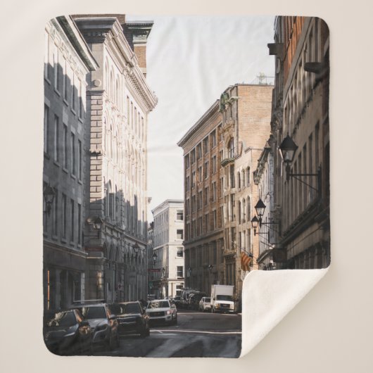 建物の間に道路の側面に駐車した車 シェルパブランケット (正面)