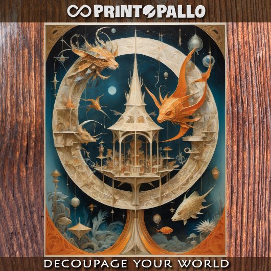 建物や魚と超現実的で抽象芸術的な世界 薄葉紙