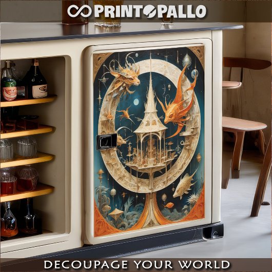 建物や魚と超現実的で抽象芸術的な世界 薄葉紙