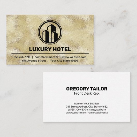 建物アイコン | ゴールドフォイルきらめく 名刺 (正面/裏面)