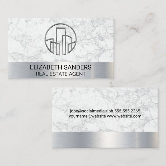建物アイコン |白大理石 |メタリック 名刺 (正面/裏面)