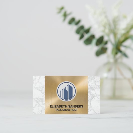 建物アイコン |金ゴールドと大理石 名刺 (スタンド正面)