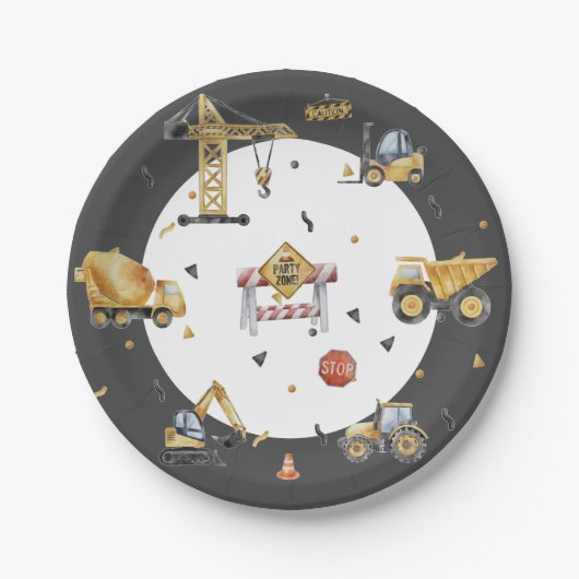 建物アドベンチャーでエキサイティングな少年の誕生日 ペーパープレート (正面)