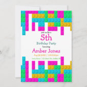 建物カラフルブロックガールバースデーパーティー招待状 (正面)