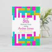 建物カラフルブロックガールバースデーパーティー招待状 (スタンド正面)