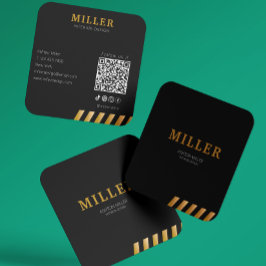 建物コンストラクタQrコードブラック&メタリック金ゴールド スクエア名刺