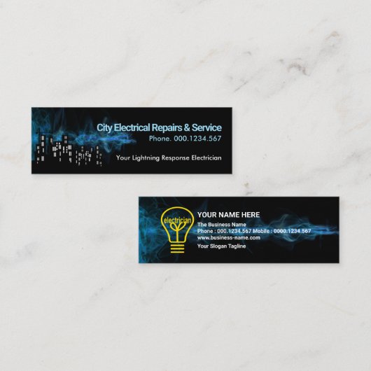 建物シルエット青電気嵐電気 スキニー名刺 (正面/裏面)