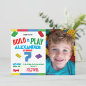 建物ブロックブリックボーイ7thフォト誕生日 招待状 (スタンド正面)