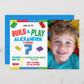 建物ブロックブリックボーイ7thフォト誕生日 招待状 (正面/裏面)