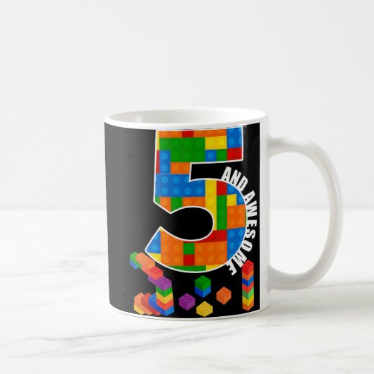 建物ブロックブリック5歳素晴らし誕生日 コーヒーマグカップ (右)