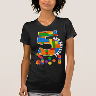 建物ブロックブリック5歳素晴らし誕生日 Tシャツ
