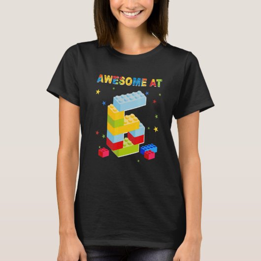 建物ブロックブリック6歳素晴らし6th Bir Tシャツ (正面)
