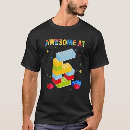 建物ブロックブリック6歳素晴らし6th Bir Tシャツ (正面)