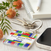 建物ブロックプライマリーカラーボーイの誕生日/パーティー キーホルダー (正面右)