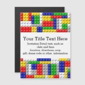 建物ブロックプライマリーカラーボーイの誕生日/パーティー マグネット招待状 (正面/裏面)