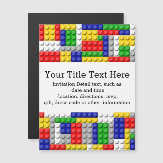 建物ブロックプライマリーカラーボーイの誕生日/パーティー マグネット招待状 (正面/裏面)