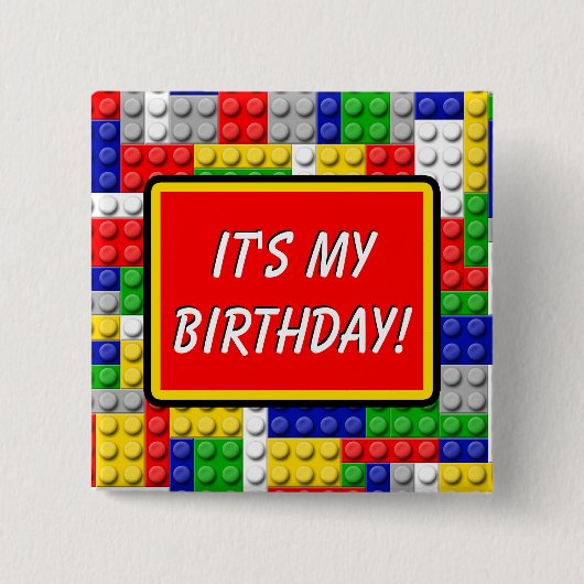 建物ブロックプライマリーバースデーパーティーボーイ 缶バッジ (正面)