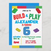 建物ブロックボーイ第6誕生日玩具 招待状 (正面/裏面)