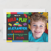 建物ブロックボーイ誕生日おもちゃ写真第7日8日 招待状 (正面)