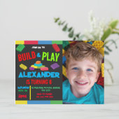 建物ブロックボーイ誕生日おもちゃ写真第7日8日 招待状 (スタンド正面)
