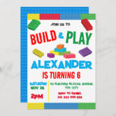 建物ブロックボーイ誕生日玩具 招待状 (正面/裏面)