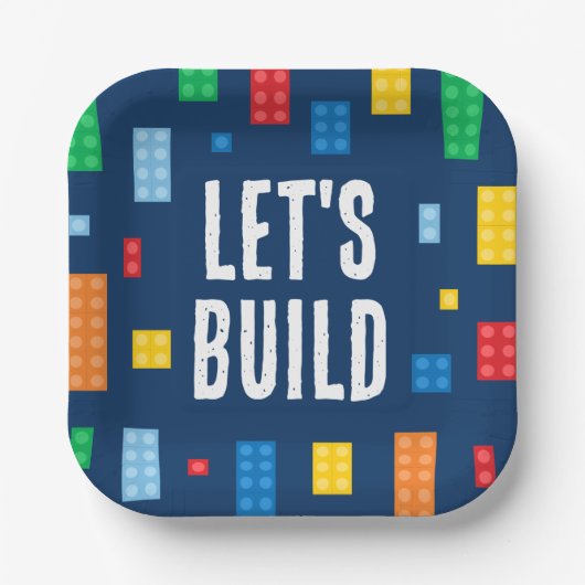 建物ブロックボーイ誕生日 ペーパープレート (正面)