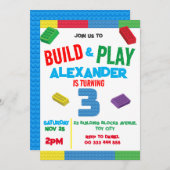 建物ブロックボーイ3rd誕生日おもちゃ 招待状 (正面/裏面)