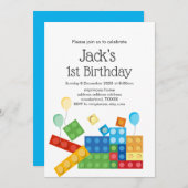 建物ブロック少年の誕生日 招待状 (正面/裏面)