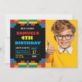 建物ブロック建築フォト誕生日 招待状 (正面)