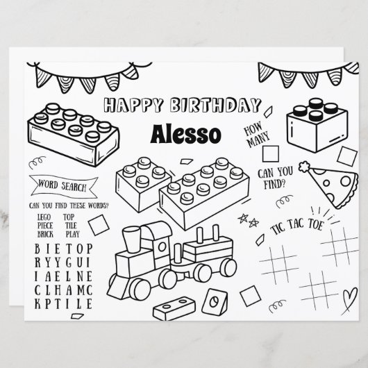 建物ブロック誕生日カラーリングページパーティーの好意 (正面/裏面)