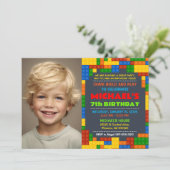 建物ブロック誕生日パーティーの写真の招待 招待状 (スタンド正面)