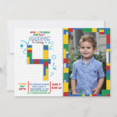 建物ブロック誕生日ブリック4年招待状 招待状 (正面)