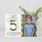 建物ブロック誕生日レンガ5年 招待状 (スタンド正面)