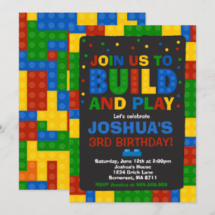 建物ブロック誕生日招待状ブリックパーティー 招待状
