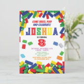 建物ブロック誕生日招待状。ブロック招待状 招待状 (スタンド正面)