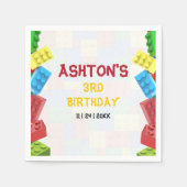 建物ブロック誕生日招待状、ボーイズ誕生日 スタンダードカクテルナプキン (正面)