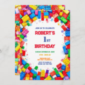 建物ブロック誕生日招待状、建物 招待状 (正面/裏面)