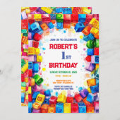 建物ブロック誕生日招待状、建物 招待状 (正面/裏面)