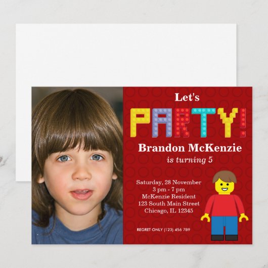 建物ブロック誕生日 招待状 (正面/裏面)